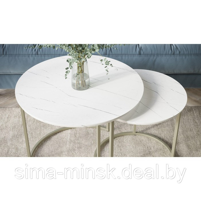 Комплект из двух журнальных столов «Лесли», 810×610×500 мм, цвет белый мрамор / титан - фото 7 - id-p206425489