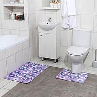 Набор ковриков для ванной и туалета Доляна «Фиолетовые цветы», 2 шт: 40×50, 50×80 см