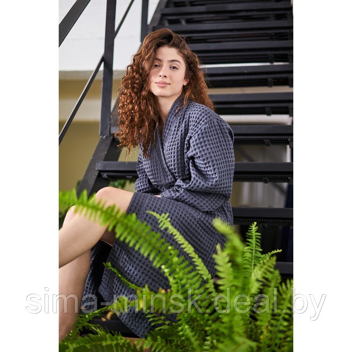Халат вафельный женский удлинённый Этель "Boho" размер 42-44, цвет тёмно-серый, 100% хлопок, 290 г/м2 - фото 8 - id-p206436333