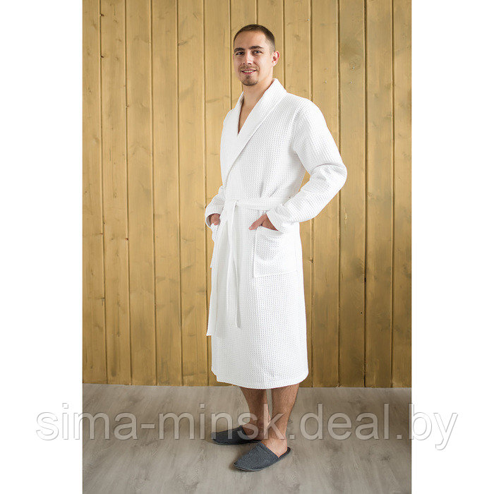 Халат мужской, шалька, размер 50, цвет белый, вафля - фото 2 - id-p206436356