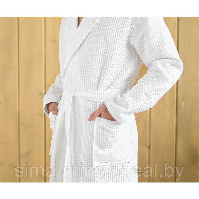 Халат мужской, шалька, размер 50, цвет белый, вафля - фото 4 - id-p206436356