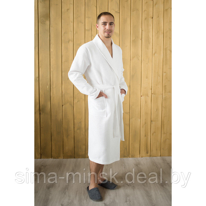 Халат мужской, шалька, размер 56, цвет белый, вафля - фото 1 - id-p206436358
