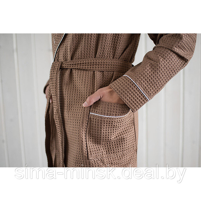 Халат мужской, шалька+кант, размер 48, цвет шоколадный, вафля - фото 3 - id-p206436373