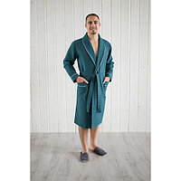 Халат мужской, шалька+кант, размер 48, цвет изумрудный, вафля