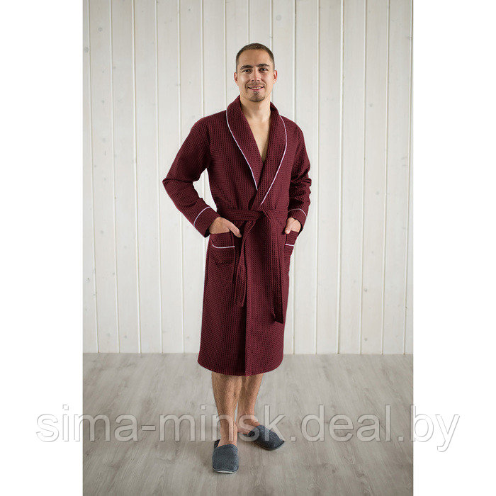 Халат мужской, шалька+кант, размер 48, цвет кирпичный, вафля - фото 1 - id-p206436386