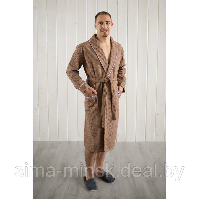 Халат мужской, шалька+кант, размер 52, цвет шоколадный, вафля - фото 1 - id-p206436389