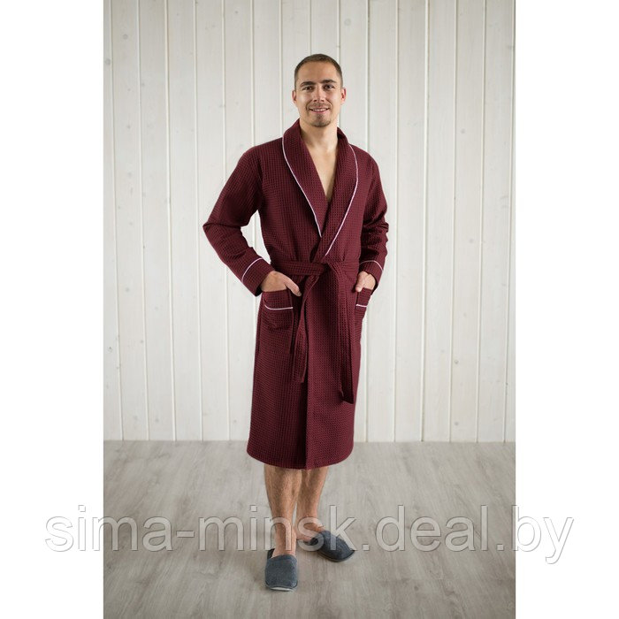 Халат мужской, шалька+кант, размер 60, цвет кирпичный, вафля - фото 1 - id-p206436392
