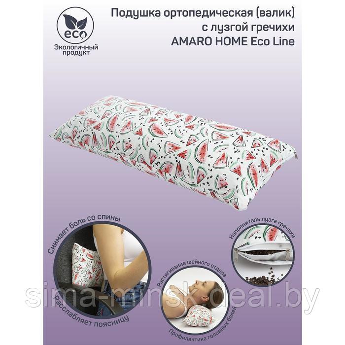 Подушка ортопедическая валик с лузгой гречихи, размер 20х50 см, aрбузики, цвет белый - фото 1 - id-p206444314