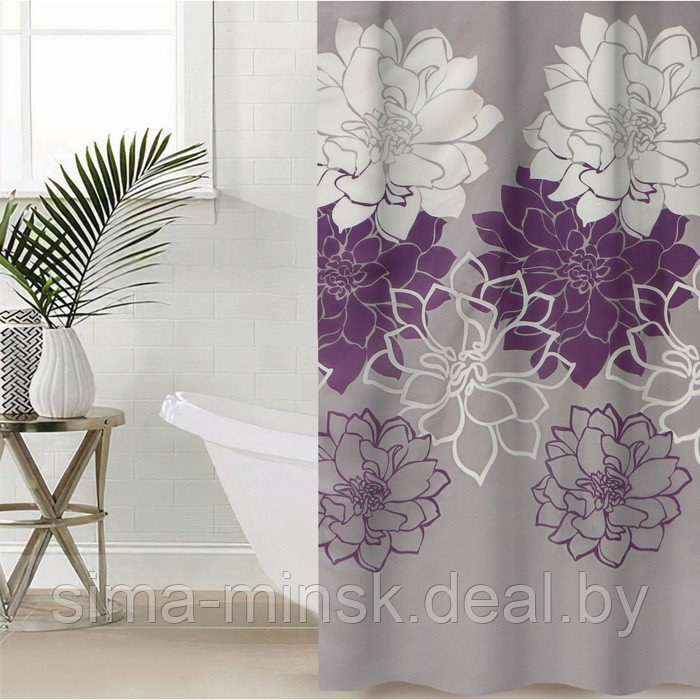 Штора для ванны Доляна «Большие цветы», 180×180 см, полиэстер, цвет сиреневый - фото 1 - id-p206438402