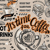 Полотно вафельное набивное «Time coffee», длина 10 м, ширина 50 см, рисунок № 62001, вид 1