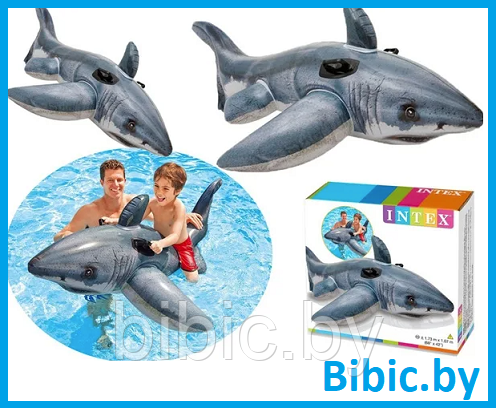 Детский надувной плот "Акула" INTEX Интекс. Игрушка-наездник плавательный для купания плавания детей 57525NP