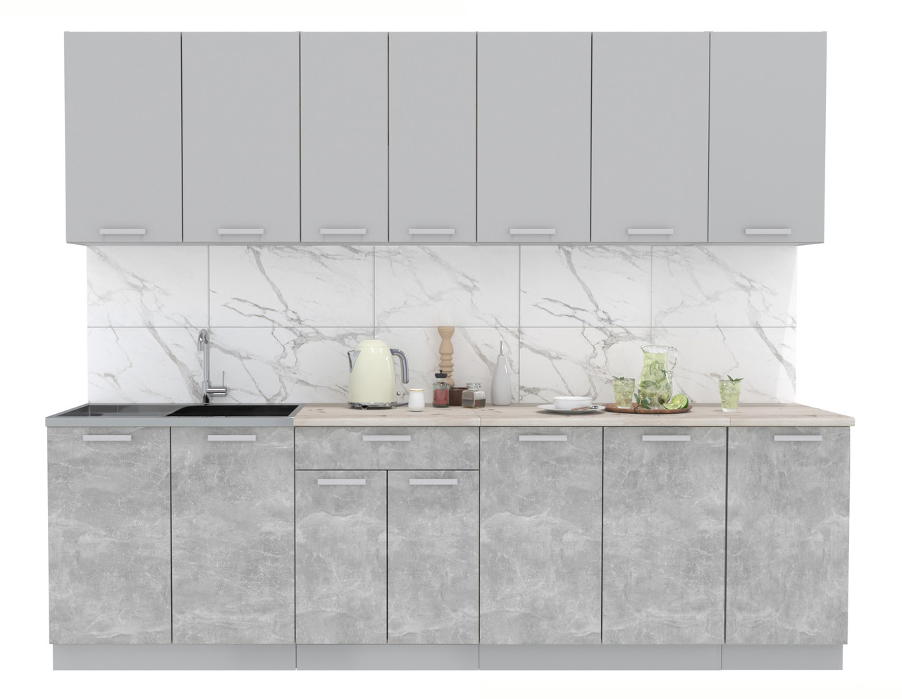 Кухня Мила Лайт 2.6м Серебро - Бетон