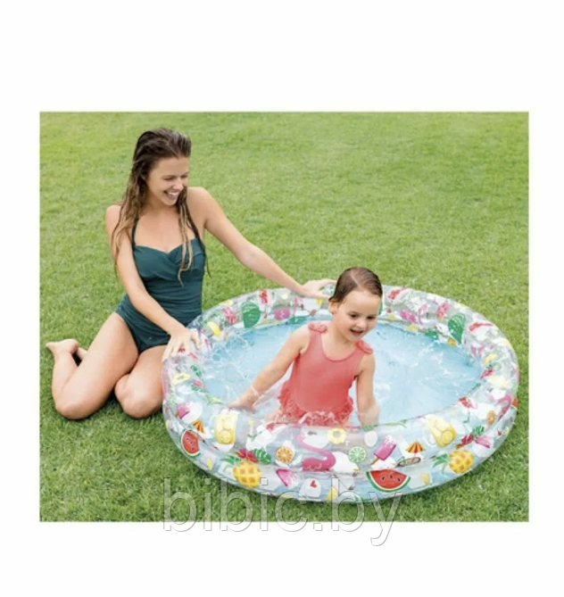 Детский надувной бассейн Фрукты круглый, интекс intex 59421NP плавательный для купания детей малышей от 2 лет - фото 3 - id-p206455497