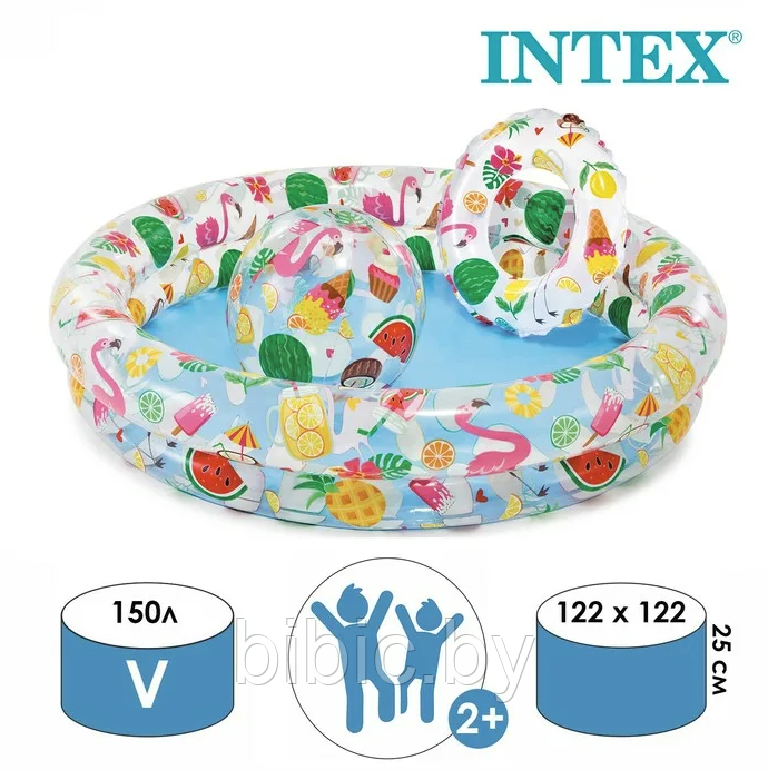 Детский надувной бассейн круглый интекс intex 59460NP плавательный для купания детей малышей с мячом и кругом - фото 2 - id-p206455502
