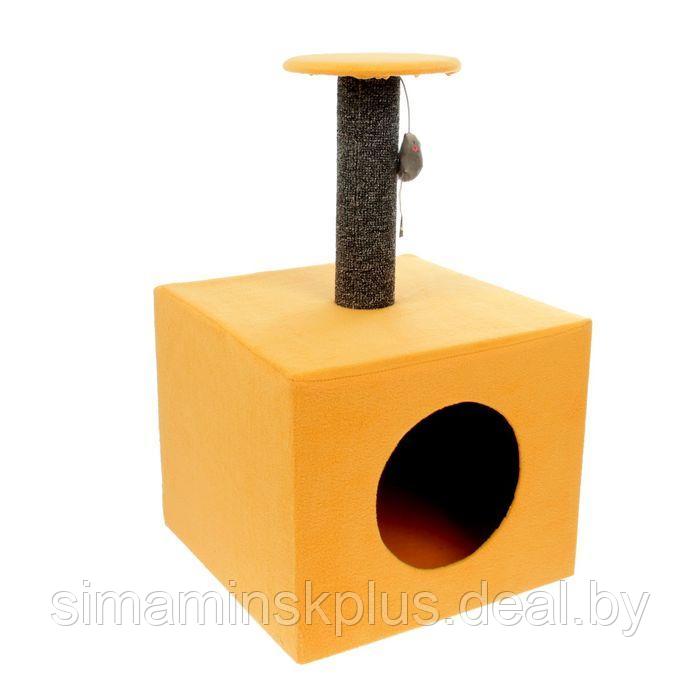 Когтеточка "Столбик", куб с площадкой, 35 х 30 х 85 см, микс цветов - фото 1 - id-p206455858