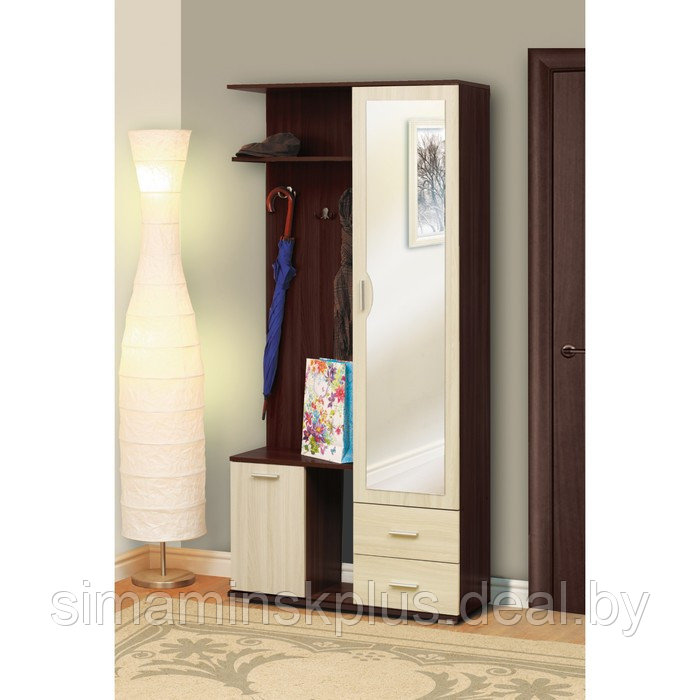 Шкаф комбинированный «Кармен 1», 900×350×1900 мм, зеркало, цвет венге / вудлайн кремовый - фото 3 - id-p206457149
