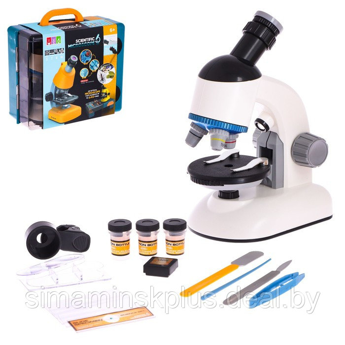 Микроскоп детский «Набор биолога в чемодане» кратность х40, х100, х640, подсветка, цвет белый - фото 1 - id-p206456244