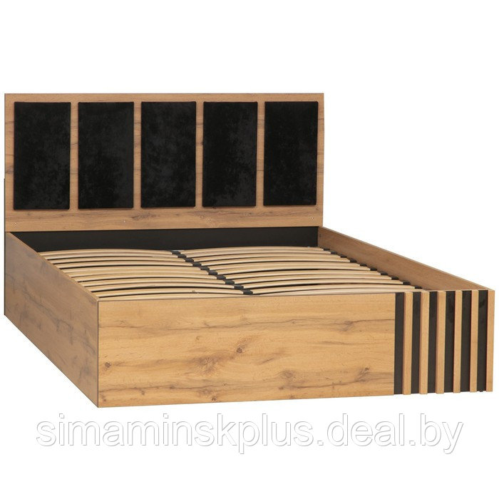 Кровать «Либерти» 51.18, 1400×2000 мм, цвет дуб вотан / чёрный / велюр монако чёрный - фото 2 - id-p206457193