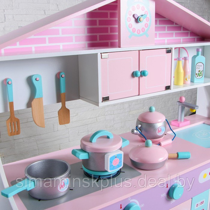 Игровой набор, кухонный модуль «Домик» деревянная посуда в наборе - фото 4 - id-p206457722