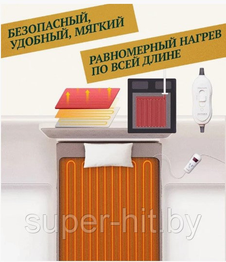 Электроодеяло с подогревом Electric Under blanket 1500 mm x 700 mm (2 режима обогрева, пульт управления) - фото 7 - id-p206461424