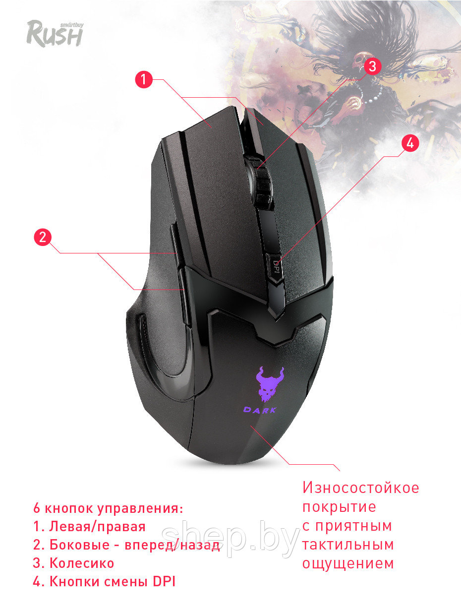 Мышь игровая беспроводная оптическая Smartbuy RUSH DARK 733AGG-K - фото 3 - id-p206468922