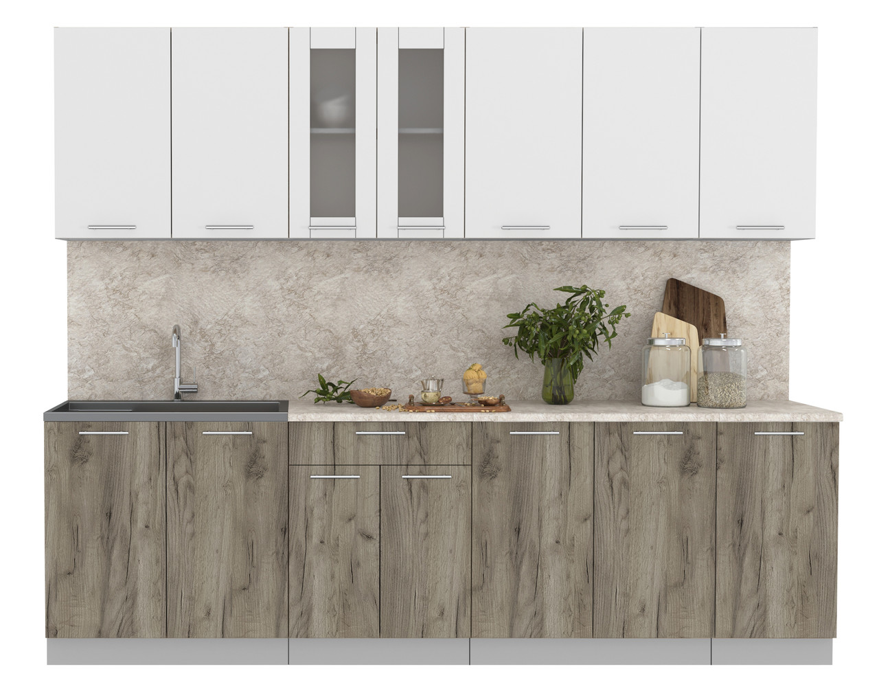 Кухня Мила 2.6м Белый - Дуб серый