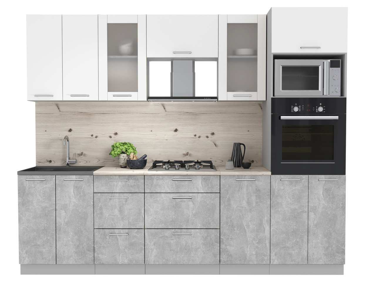 Кухня Мила ВТ 2.6м Белый - Бетон