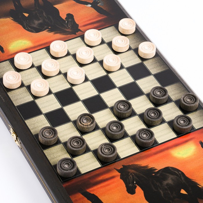 Нарды "Жеребец", деревянная доска 40 x 40 см, с полем для игры в шашки - фото 3 - id-p206475930
