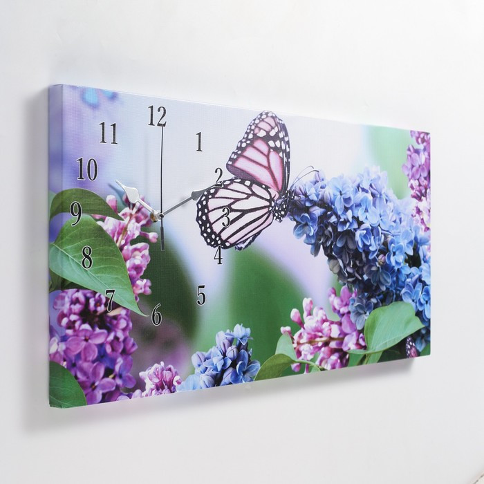 Часы-картина настенные, серия: Цветы, "Сирень и бабочка", 40 х 76 см - фото 2 - id-p206476084