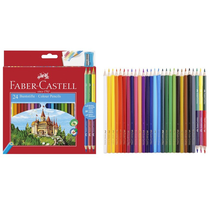 Карандаши 24 цветов Faber-Castell "Замок" шестигранные + 3 двухцветных карандаша + точилка - фото 1 - id-p206477994