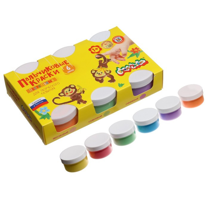 Краски пальчиковые пастельные, набор 6 цветов х 60 мл, "Каляка-Маляка", для малышей - фото 4 - id-p206478021