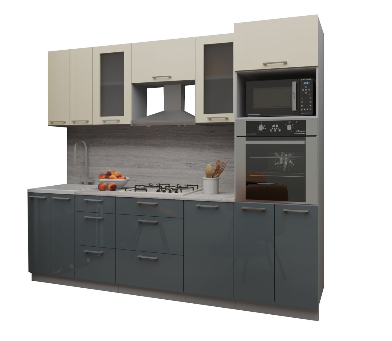 Кухня Мила Глосс 2.6м Ваниль - Асфальт