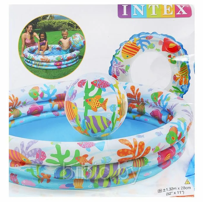 Детский надувной бассейн с мячом и кругом круглый,интекс intex 59469N плавательный для купания плавания детей - фото 3 - id-p206480481
