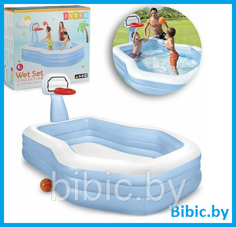 Детский игровой центр INTEX с баскетбольным кольцом+мяч, интекс 57183NP плавательный для купания детей малышей