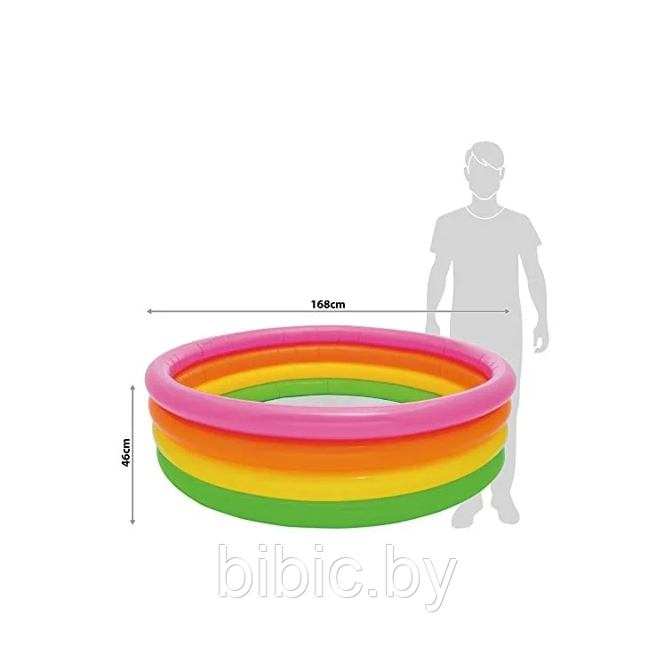 Детский надувной бассейн Радуга круглый,интекс intex 56441 плавательный надувное дно для купания детей малышей - фото 4 - id-p206480494
