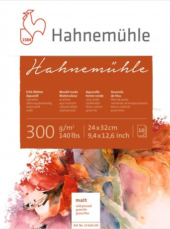 Бумага акварельная Hahnemuhle 300, 300 г/м, 100% целлюлоза, холодный пресс, склейка, 24 x 32 см, 10 листов - фото 1 - id-p206480953