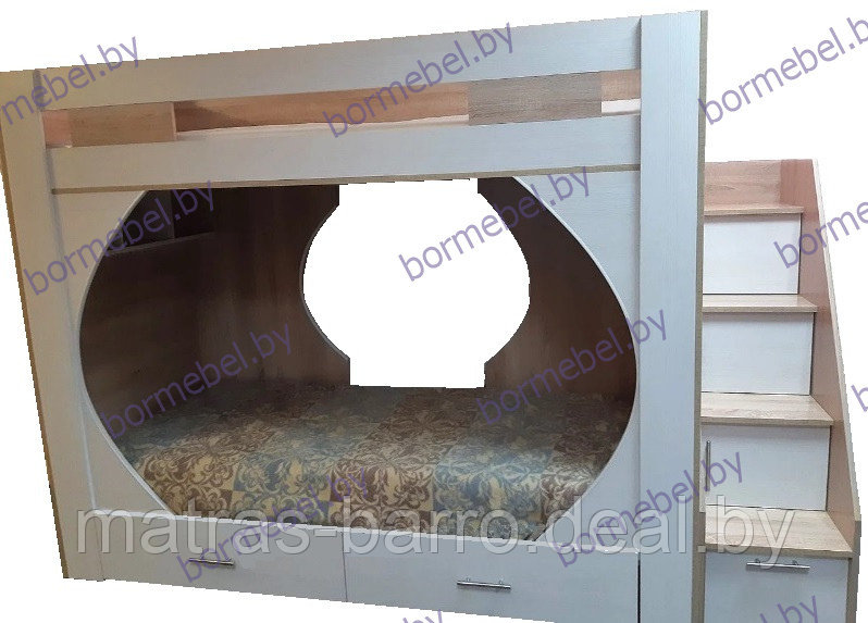 Двухъярусная кровать Крепыш-4 с лестницей-комодом в цвете бетон темный\бетон светлый - фото 5 - id-p206493224