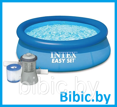 Надувной бассейн Easy Set для всей семьи круглый,интекс intex 28118N плавательный для купания детей и взрослых - фото 1 - id-p206622398