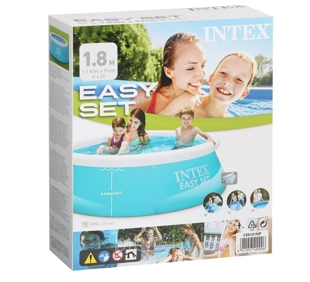 Надувной бассейн Easy Set для всей семьи круглый,интекс intex 28101 плавательный для купания детей и взрослых - фото 3 - id-p206622407