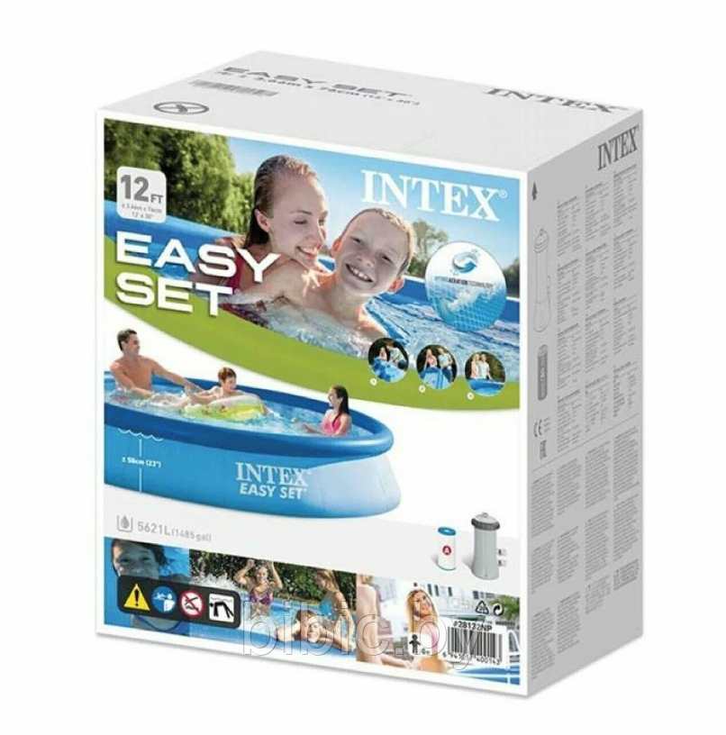 Надувной бассейн Easy Set для всей семьи круглый,интекс intex 28132N плавательный для купания детей и взрослых - фото 3 - id-p206626188