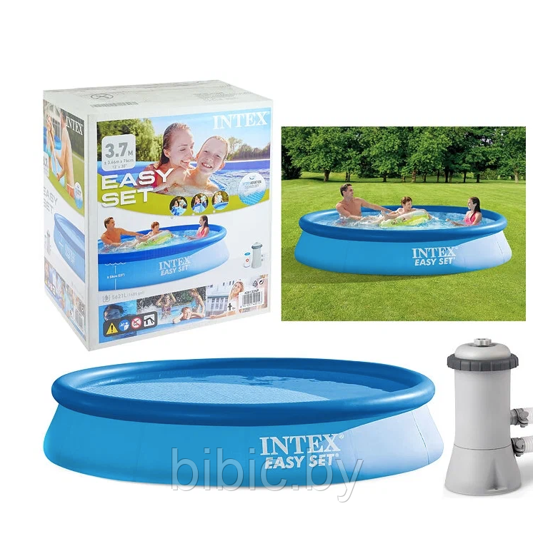 Надувной бассейн Easy Set для всей семьи круглый,интекс intex 28132N плавательный для купания детей и взрослых - фото 4 - id-p206626188