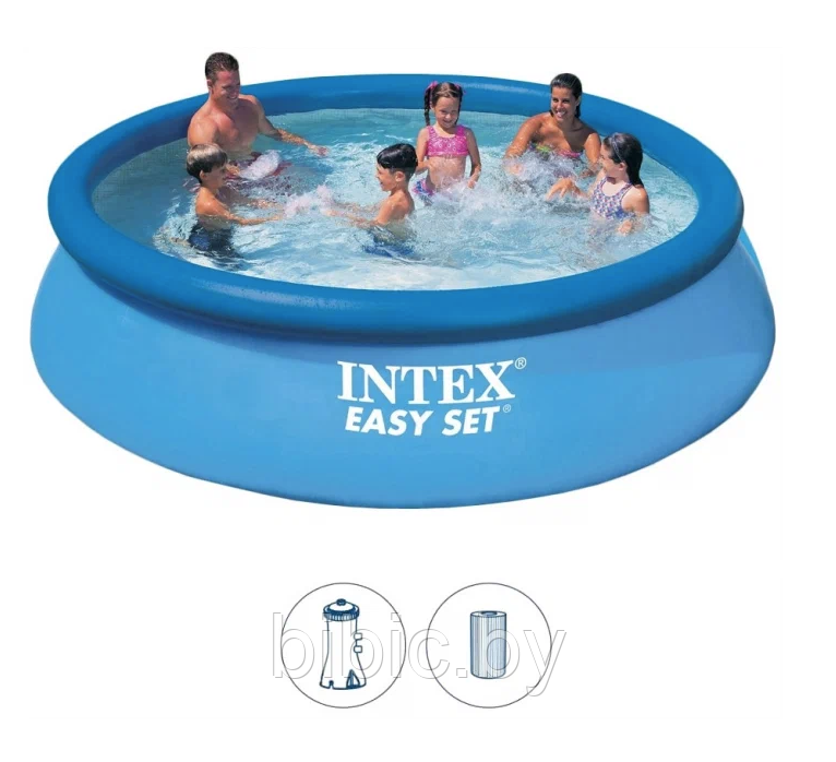 Надувной бассейн Easy Set для всей семьи круглый,интекс intex 28132N плавательный для купания детей и взрослых - фото 5 - id-p206626188