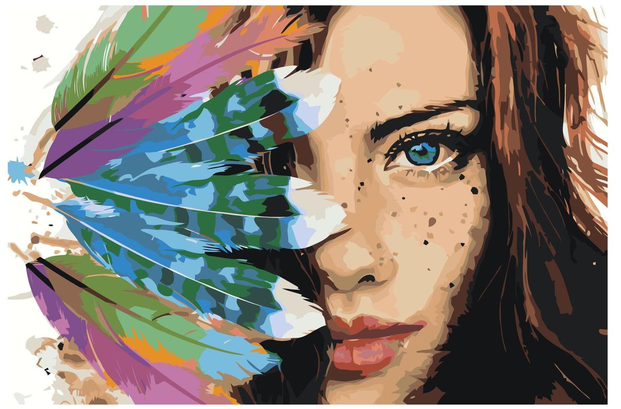 Картина по номерам Девушка с перьями 40 x 60 | ELLU15 | SLAVINA - фото 1 - id-p206627234