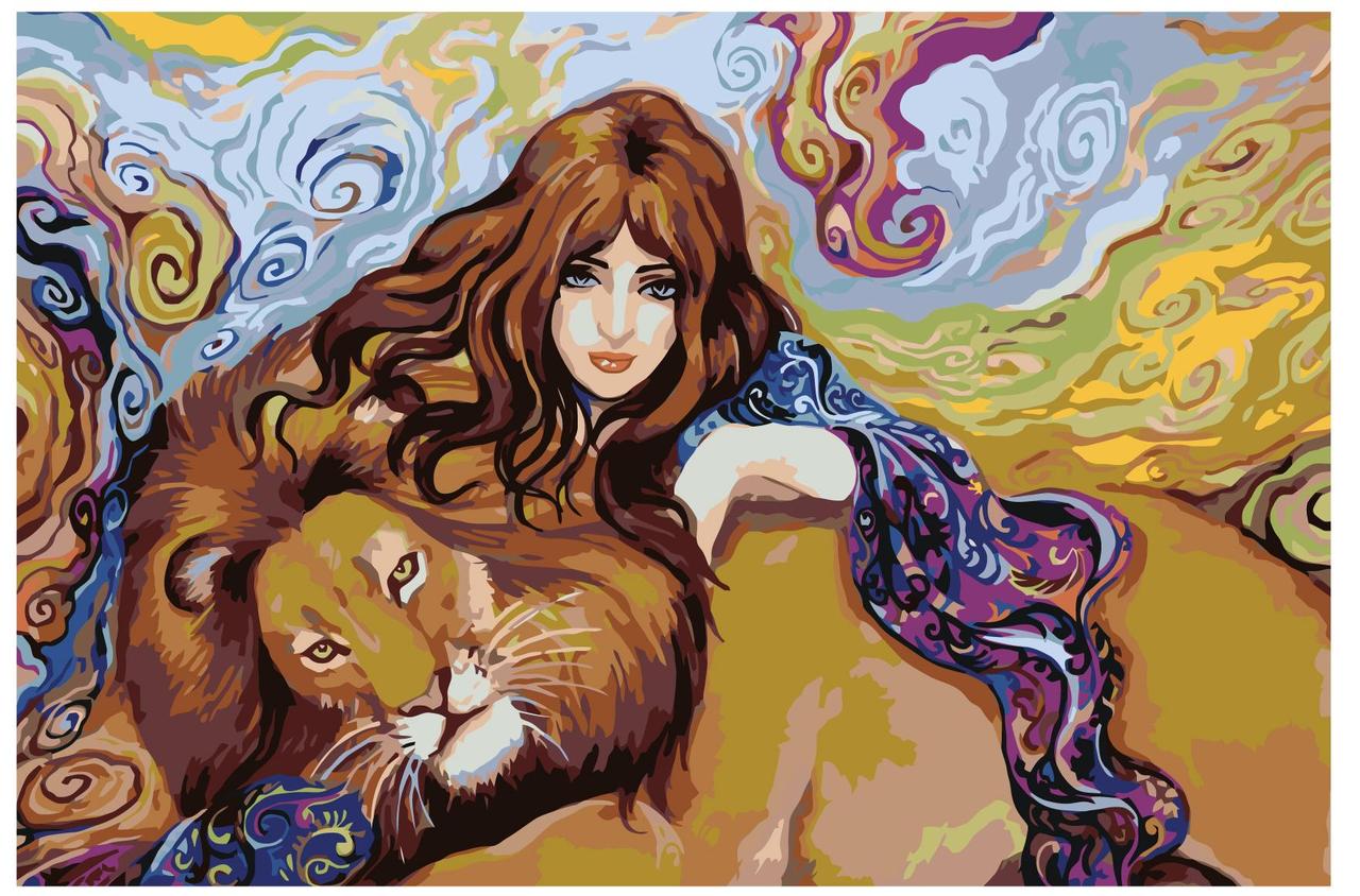Картина по номерам Девушка и лев 40 x 60 | RA040 | SLAVINA - фото 1 - id-p206626246