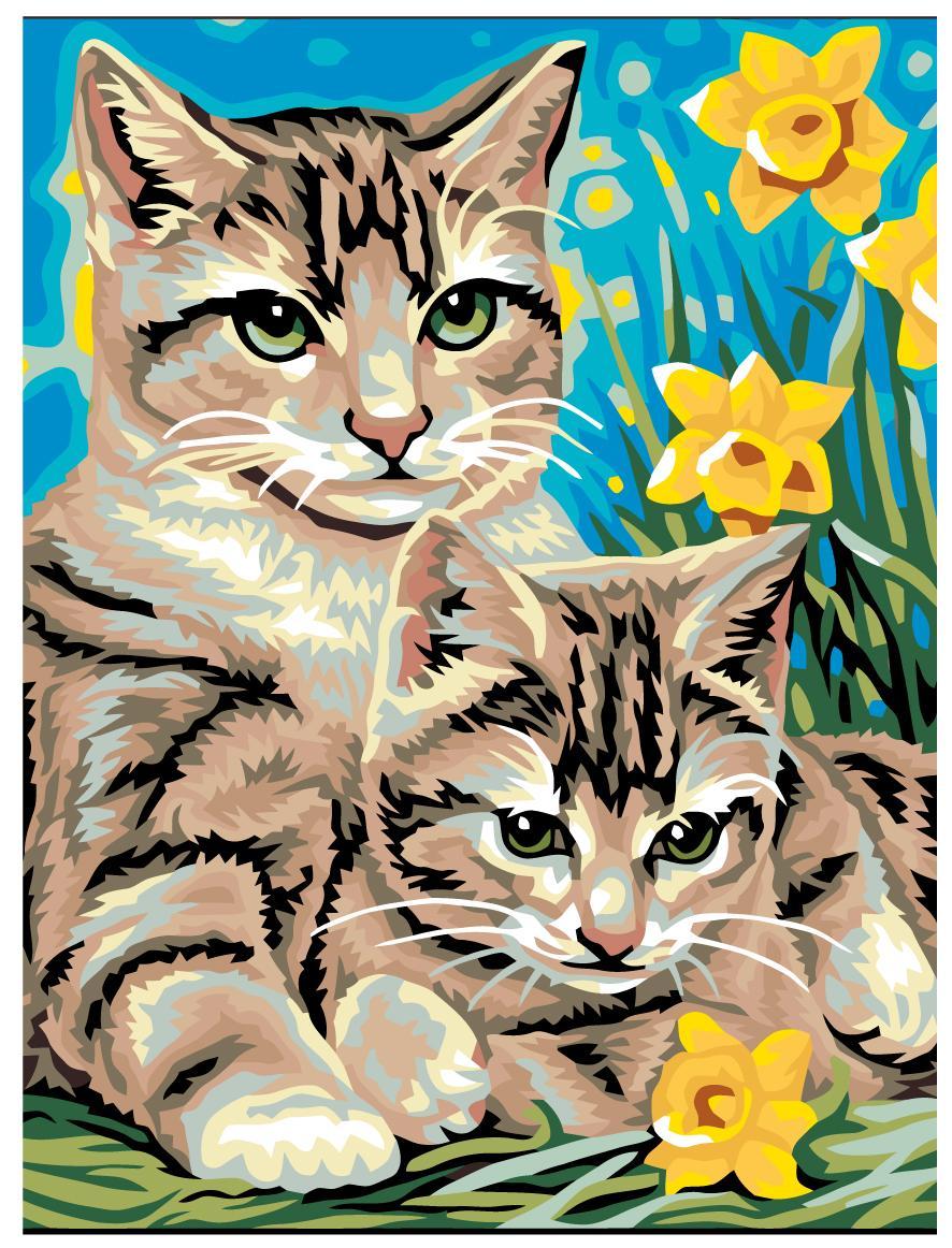 Рисование по номерам Кошка с котенком 30 x 40 | A05 | SLAVINA