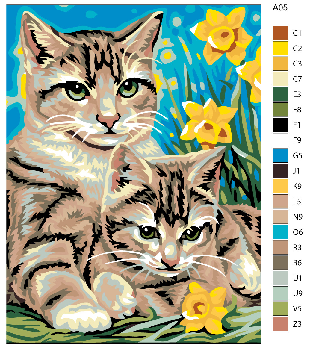 Рисование по номерам Кошка с котенком 30 x 40 | A05 | SLAVINA - фото 2 - id-p206627275