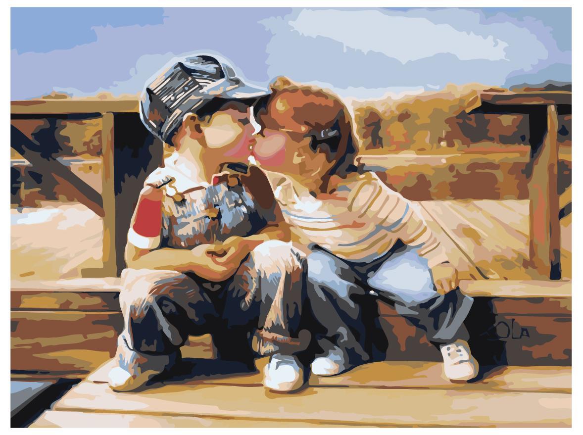 Раскраска по номерам Детский поцелуй 30 x 40 | KRYM-FN10 | SLAVINA - фото 1 - id-p206627293