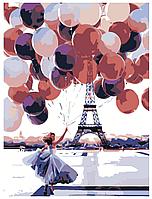 Живопись по номерам Девушка с воздушными шарами в Париже 30 x 40 | Z-3 | SLAVINA