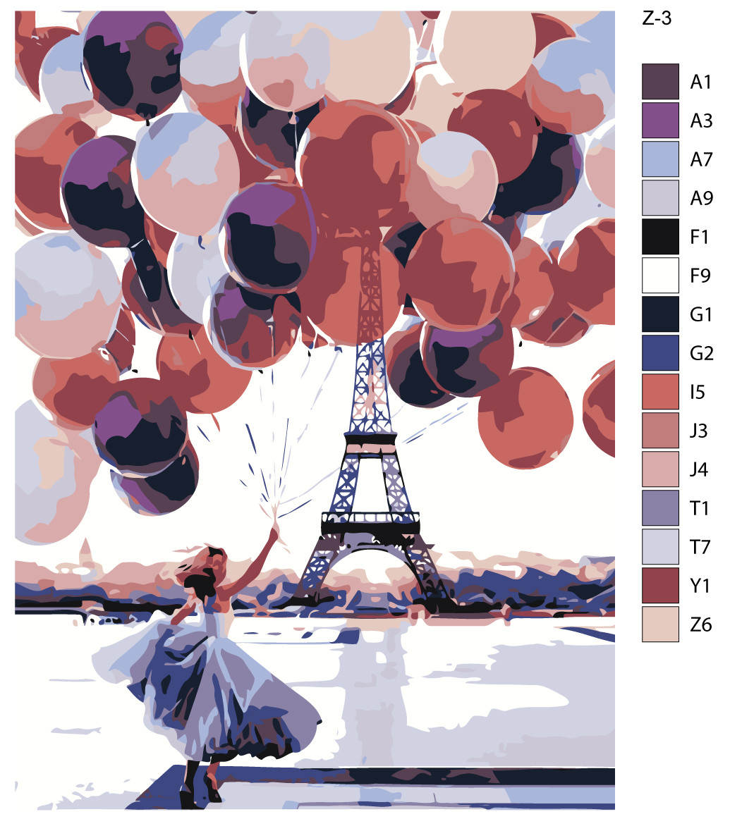 Живопись по номерам Девушка с воздушными шарами в Париже 30 x 40 | Z-3 | SLAVINA - фото 2 - id-p206627306