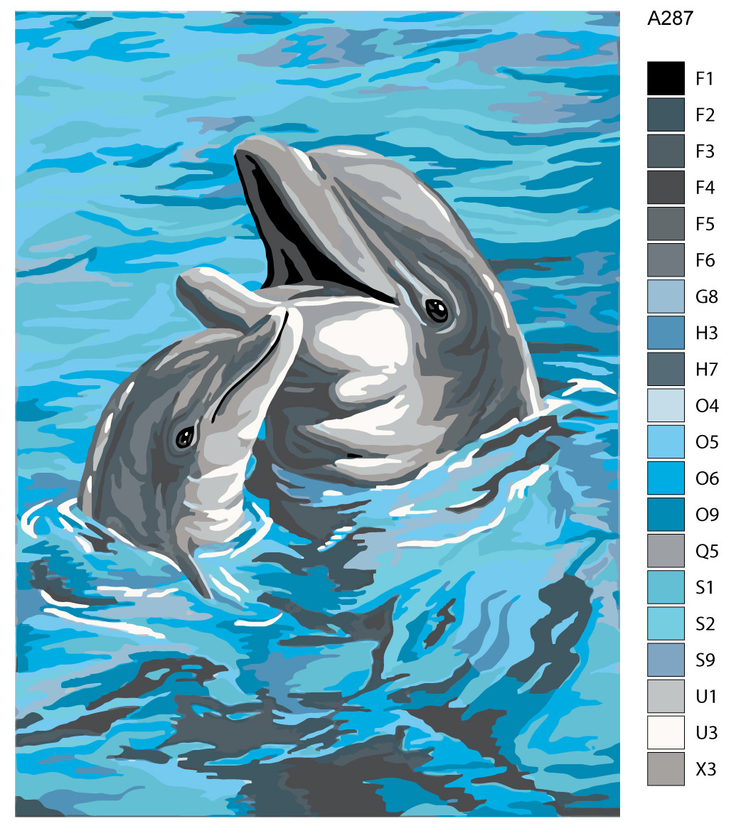 Раскраска по номерам Дельфины 30 x 40 | A287 | SLAVINA - фото 2 - id-p206627332